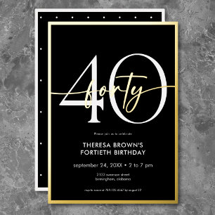 黒モダンミニマル金ゴールドスクリプト誕生日 箔招待状