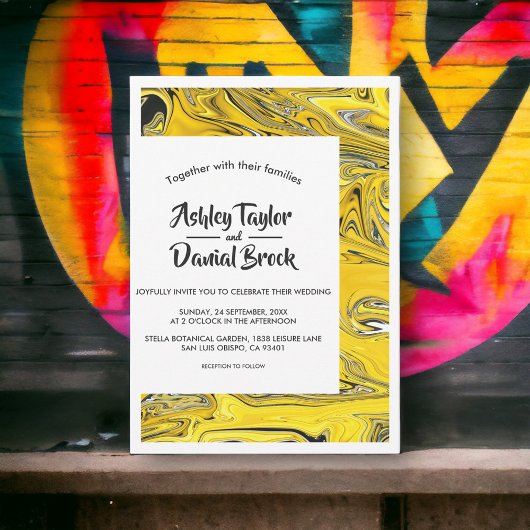 黒モダンミニマル金ゴールド絵を描抽象芸術結婚s 招待状