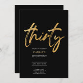 黒モダンミニマル金ゴールド30パーティー 招待状 (正面/裏面)