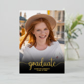 黒モダンミニマル4枚フォトスクリプト卒業 箔招待状 (立ち正面)