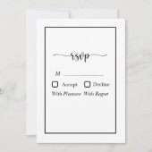 黒モダンミニマルRSVPカードに白 招待状 (正面)