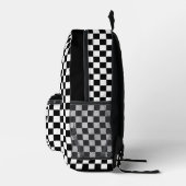 黒モダンモノグラムのと白のチェックパターン プリントバックパック (右)