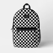 黒モダンモノグラムのと白のチェックパターン プリントバックパック (正面)