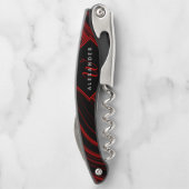 黒モダンモノグラムのと赤の抽象芸術パターン ソムリエナイフ (裏面)