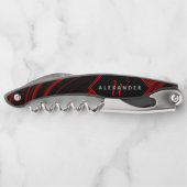 黒モダンモノグラムのと赤の抽象芸術パターン ソムリエナイフ (裏面)