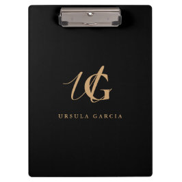 黒モダンモノグラムのと金ゴールドのスクリプト クリップボード