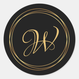 黒モダンモノグラムのロゴの上に金輪を描く ラウンドシール
