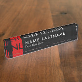 黒モダンモノグラムレッド机用ネームプレート デスクネームプレート (側面)