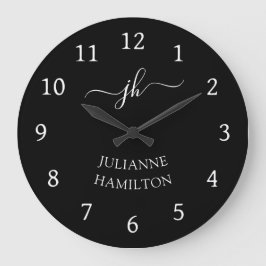 黒モダンモノグラム名 ラージ壁時計