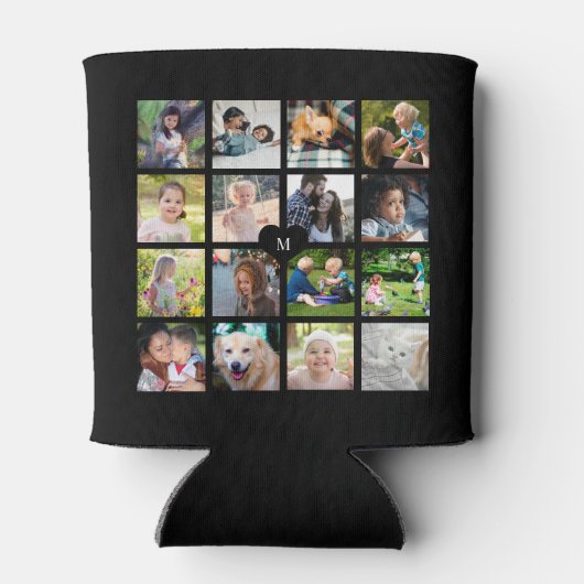 黒モダンモノグラム16フォトコラージュ 缶クーラー (裏面)