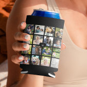 黒モダンモノグラム16フォトコラージュ 缶クーラー