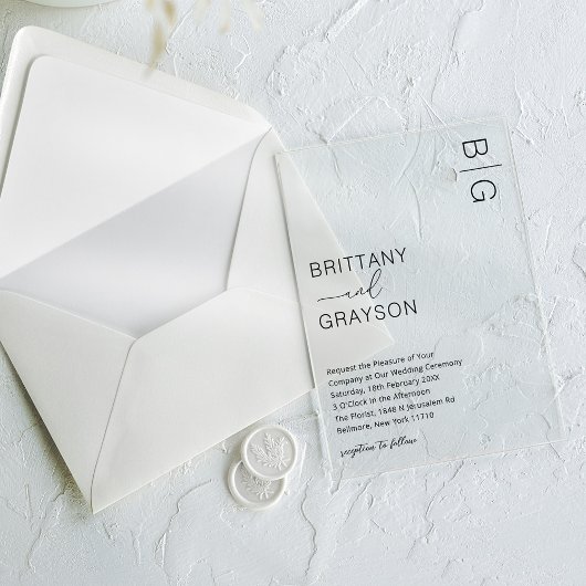 黒モダンモノグラ結婚ム アクリル招待状