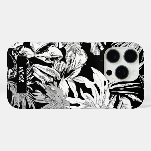 黒モダンユニーク白の熱帯リーフカスタム Case-Mate iPhoneケース (裏面 (横))