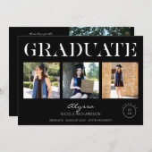 黒モダン丸4写真卒業発表1 招待状 (正面/裏面)