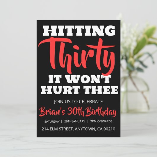 黒モダン人シンプル大人30歳の誕生日の招待状 招待状 (スタンド正面)