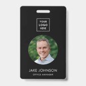 黒モダン人従業員QRコードバッジ バッジ (表面)