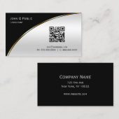 黒モダン光シルバーQRエレガントプロフェッショナル 名刺 (正面/裏面)