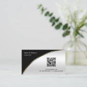 黒モダン光シルバーQRエレガントプロフェッショナル 名刺 (スタンド正面)
