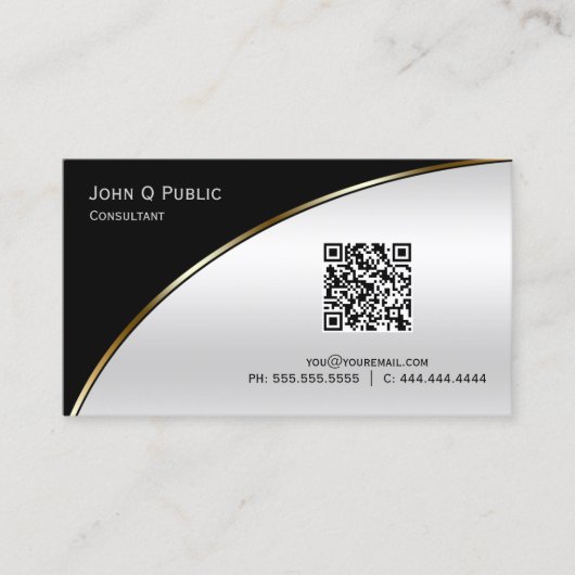 黒モダン光シルバーQRエレガントプロフェッショナル 名刺 (正面)