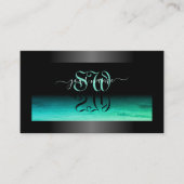 黒モダン光ティール（緑がかった色）とパターン（の模様が）あるイニシャル 名刺 (正面)