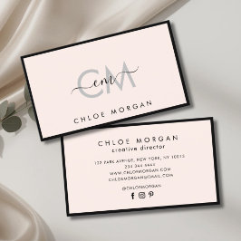 黒モダン光ピンク文字シグネチャーモノグラム 名刺