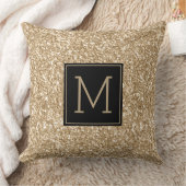 黒モダン光金ゴールドグリッターテクスチャモノグラム クッション (ブランケット)