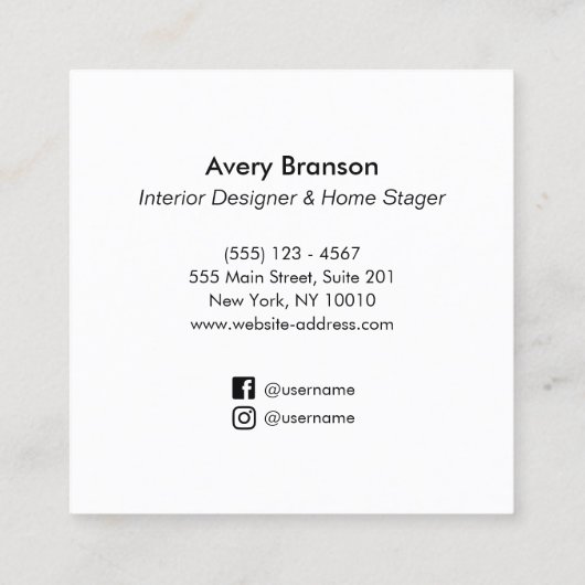 黒モダン円エレガントモチーフ内装デザイン スクエア名刺 (裏面)