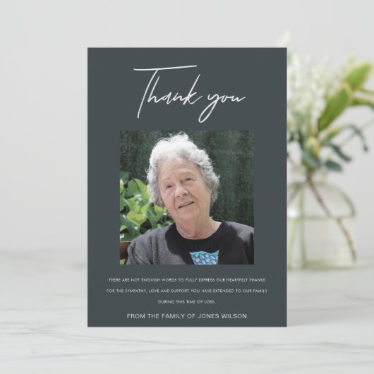 黒モダン写真エレガント悔やみや弔慰記念碑 サンキューカード (スタンド正面)