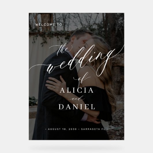 黒モダン写真ス結婚クリプト アクリルサイン (正面)