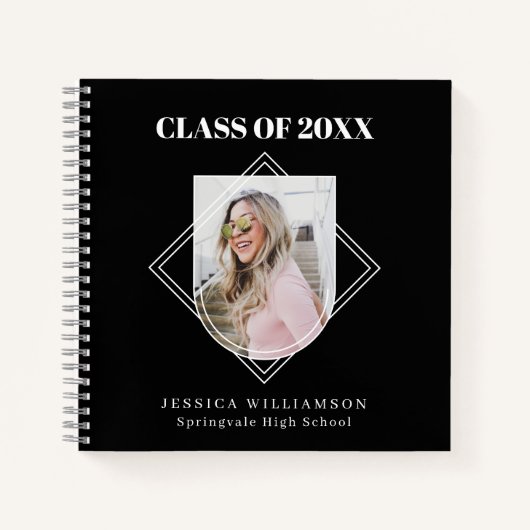黒モダン写真卒業パーティーゲストブック ノートブック (正面)