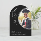 黒モダン写真卒業男らしパーティー 招待状 (スタンド正面)