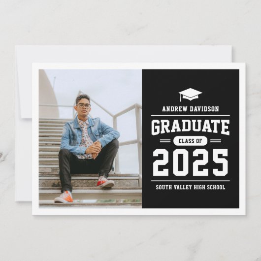 黒モダン写真卒業 案内状 (正面)