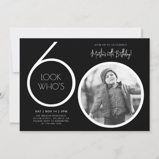 黒モダン写真60番目の誕生日招待状 招待状 (正面)