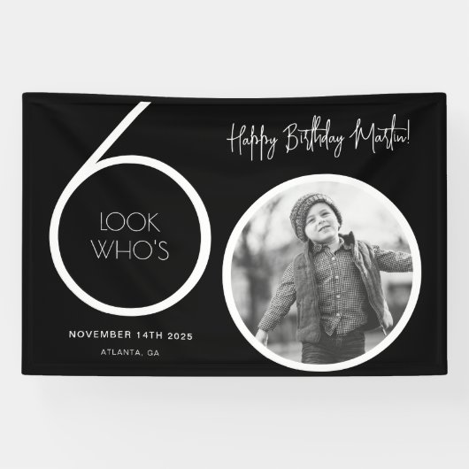 黒モダン写真60th誕生日バナー 横断幕 (横)