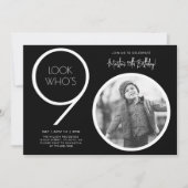 黒モダン写真90番目の誕生日招待状 招待状 (正面)