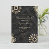黒モダン冬金ゴールド雪クリスマスパーティー 招待状 (スタンド正面)
