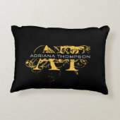 黒モダン動揺して色と金ゴールドモノグラムの アクセントクッション (裏面)