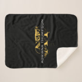 黒モダン動揺して色と金ゴールドモノグラムの シェルパブランケット (正面(横))