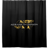 黒モダン動揺して色と金ゴールドモノグラムの シャワーカーテン (正面)