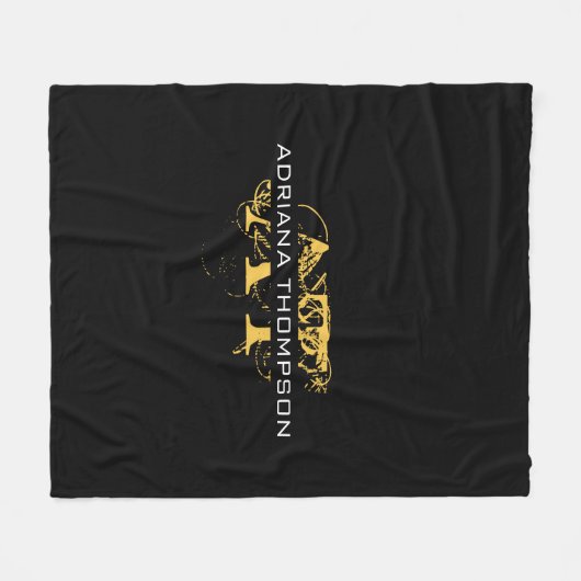 黒モダン動揺して色と金ゴールドモノグラムの フリースブランケット (正面(横))