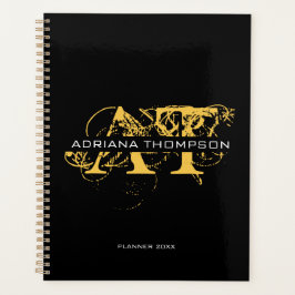 黒モダン動揺して色と金ゴールドモノグラムの プランナー手帳