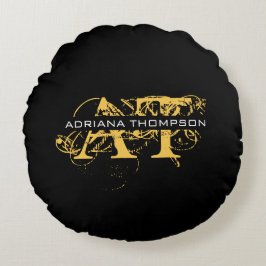 黒モダン動揺して色と金ゴールドモノグラムの ラウンドクッション