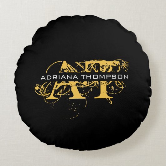 黒モダン動揺して色と金ゴールドモノグラムの ラウンドクッション (正面)