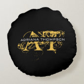 黒モダン動揺して色と金ゴールドモノグラムの ラウンドクッション (裏面)