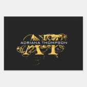 黒モダン動揺して色と金ゴールドモノグラムの ラッピングペーパーシート (正面)