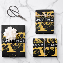 黒モダン動揺して色と金ゴールドモノグラムの ラッピングペーパーシート