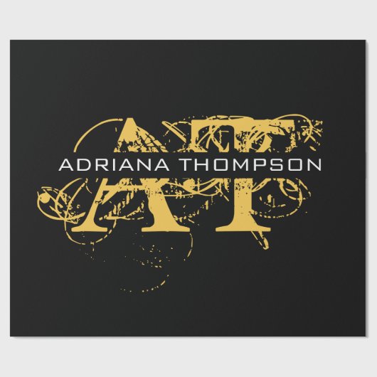 黒モダン動揺して色と金ゴールドモノグラムの ラッピングペーパー (フラット)