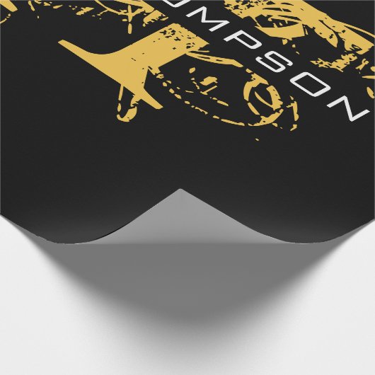 黒モダン動揺して色と金ゴールドモノグラムの ラッピングペーパー (角)