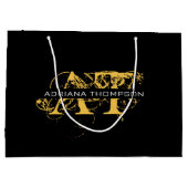 黒モダン動揺して色と金ゴールドモノグラムの ラージペーパーバッグ (裏面)