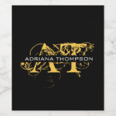 黒モダン動揺して色と金ゴールドモノグラムの ワインラベル (シングルラベル)